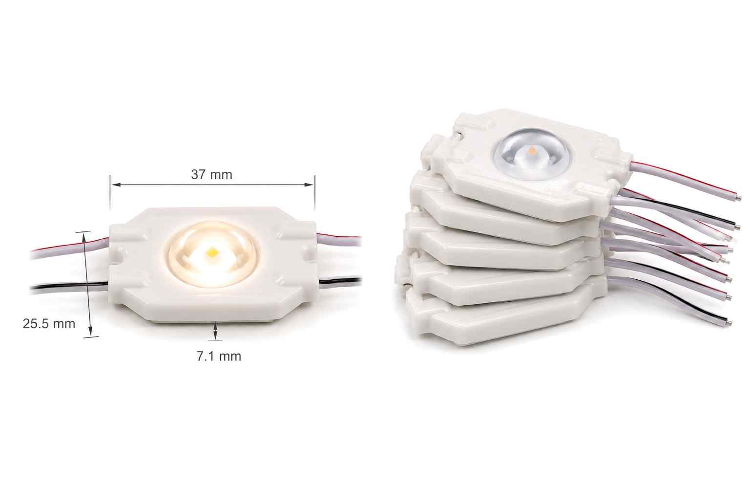 Rozměry LED modulu 3725 délka 37 mm šířka  25,5 mm výška 7,1 mm v balení 100 kusů